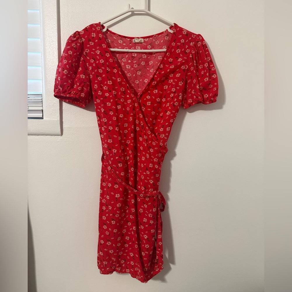 Billabong Red Floral Wrap Dress